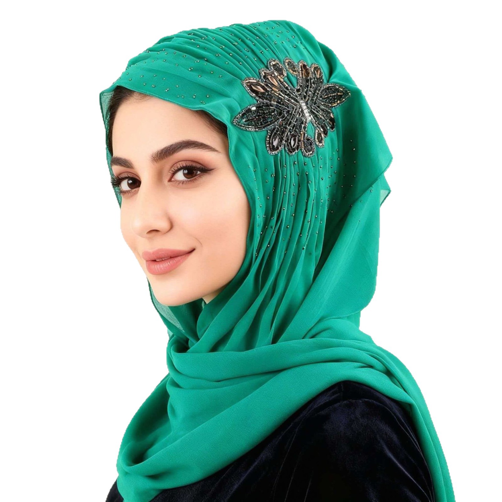 M157 AliExpress's new ethnic-style headscarf, pearl chiffon long scarf, diamond-encrusted flower scarf, and headscarf accessory are versatile Item Picture