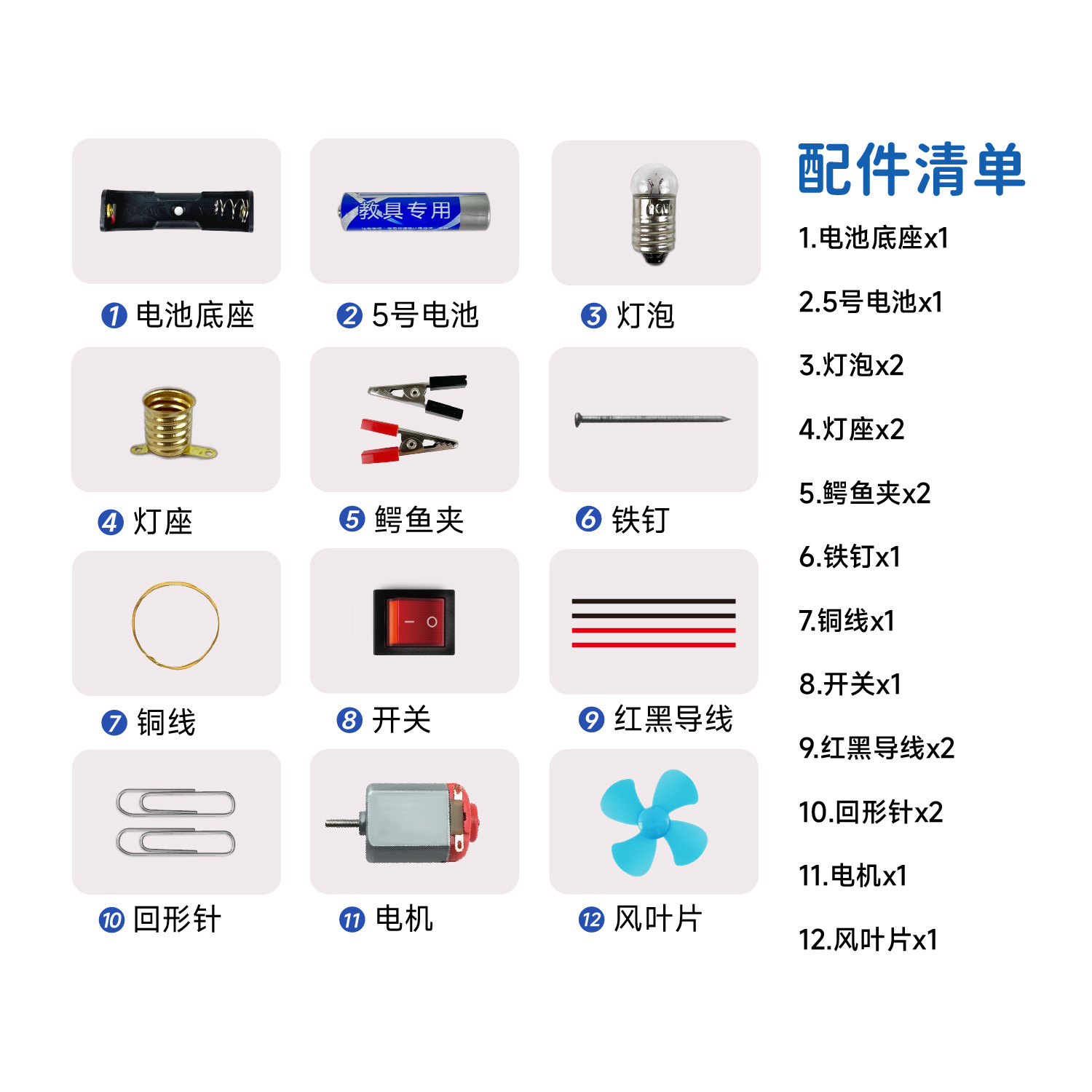 Primary school student storage box experiment set, current bulb simple circuit experiment set, electric fan experiment DIY Application Scenario