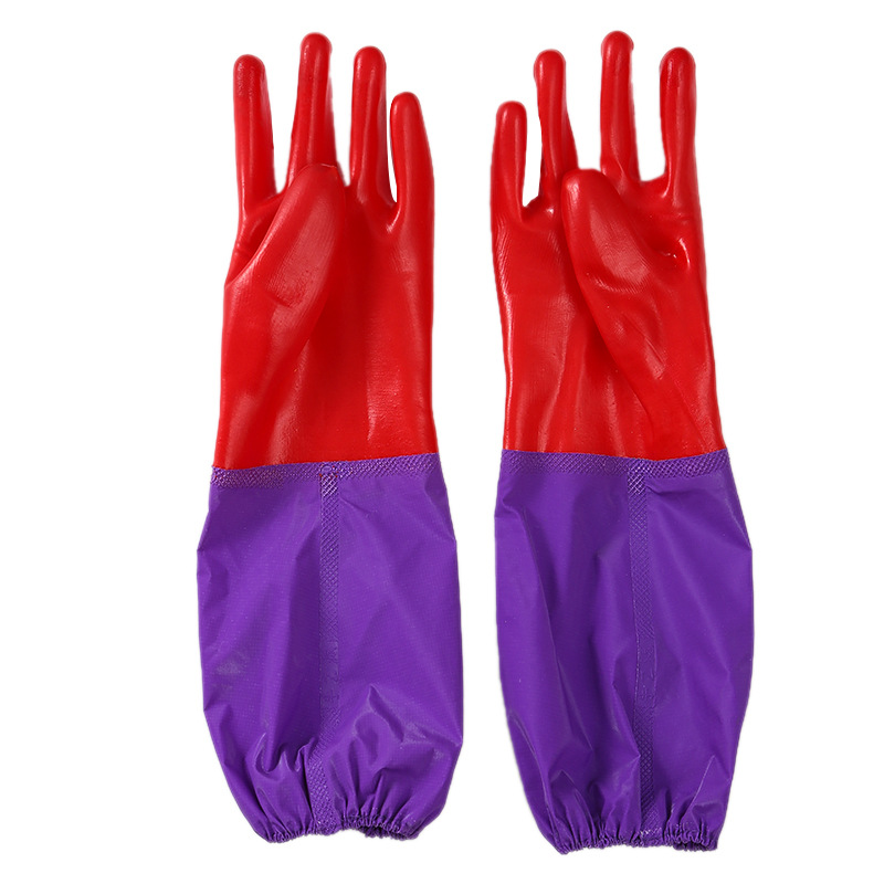 Factory wholesale thickened oil-resistant kitchen dishwashing gloves, bathroom cleaning pvc acid and alkali resistant sleeved industrial gloves Item Picture