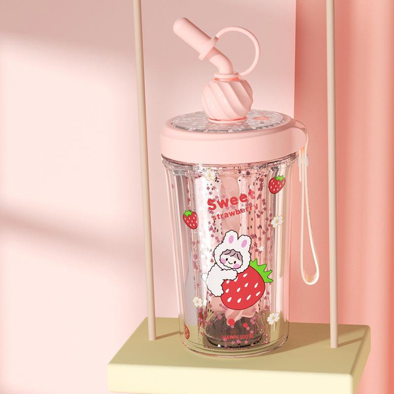 新品创意潮流可爱旋风搅拌冰杯ins风时尚双层学生少女塑料吸管杯