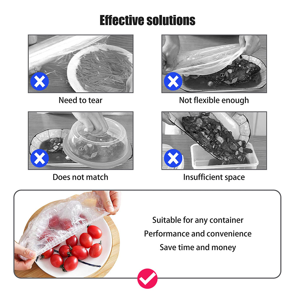 跨境外贸保鲜膜套食品保鲜罩100只英文包装细节图
