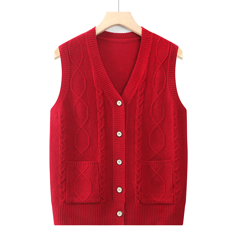Spring and autumn vests for middle-aged and elderly people, sweaters for grandmothers, women's knitted cardigans, loose and casual vests for the elderly and grandmothers Item Picture