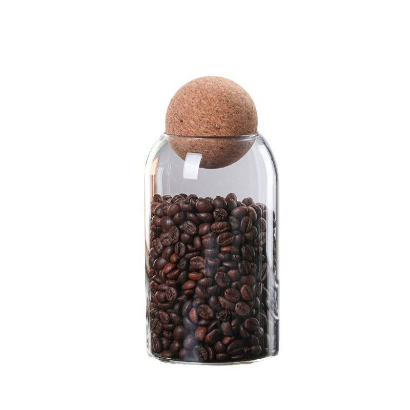 علبة من حبوب القهوة المختومة ذات غطاء زجاجي، علبة من الفلين الخلاق Item Picture