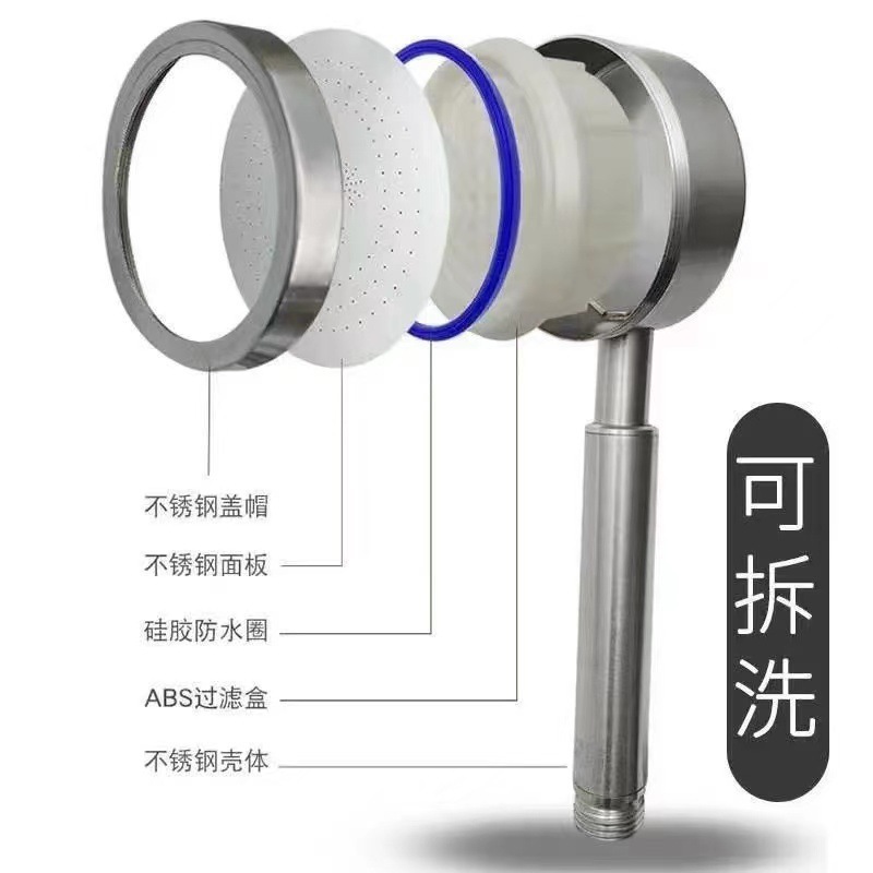 Source factory bathroom 304 stainless steel Small Waist pressurized high-pressure showerhead with hose set, shower head Item Picture