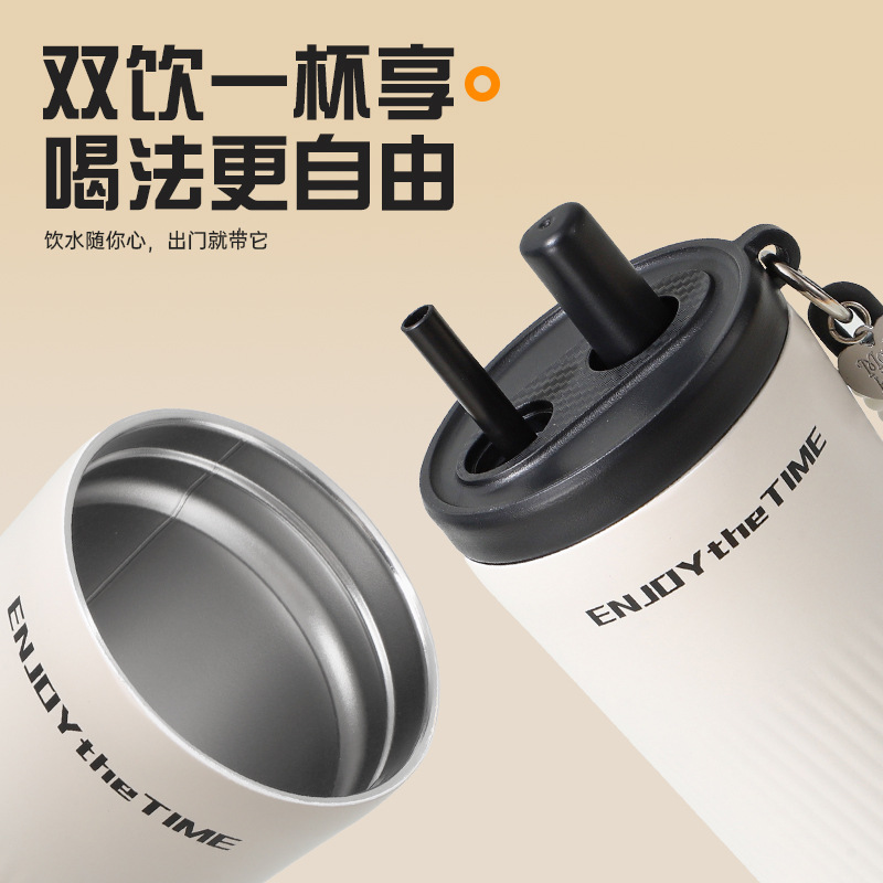 新款316不锈钢保温杯女水杯便携高颜值带吸管大容量双饮咖啡杯 Specification image