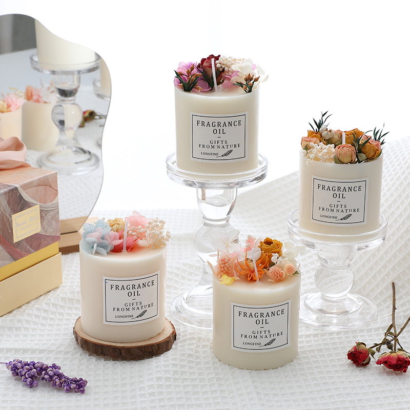 Scented candle gift box, everlasting flower scented candle, floral souvenir, scented scented candle, smokeless soy wax details Picture