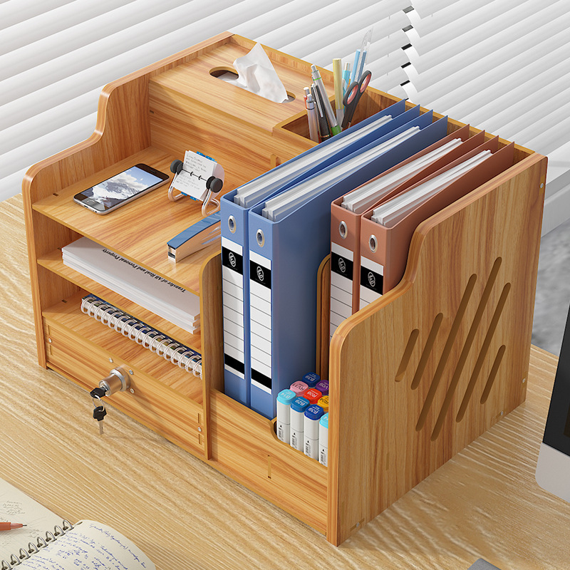 Wooden document storage rack, student simple bookcase, office document rack, multi-layer desktop storage rack details Picture