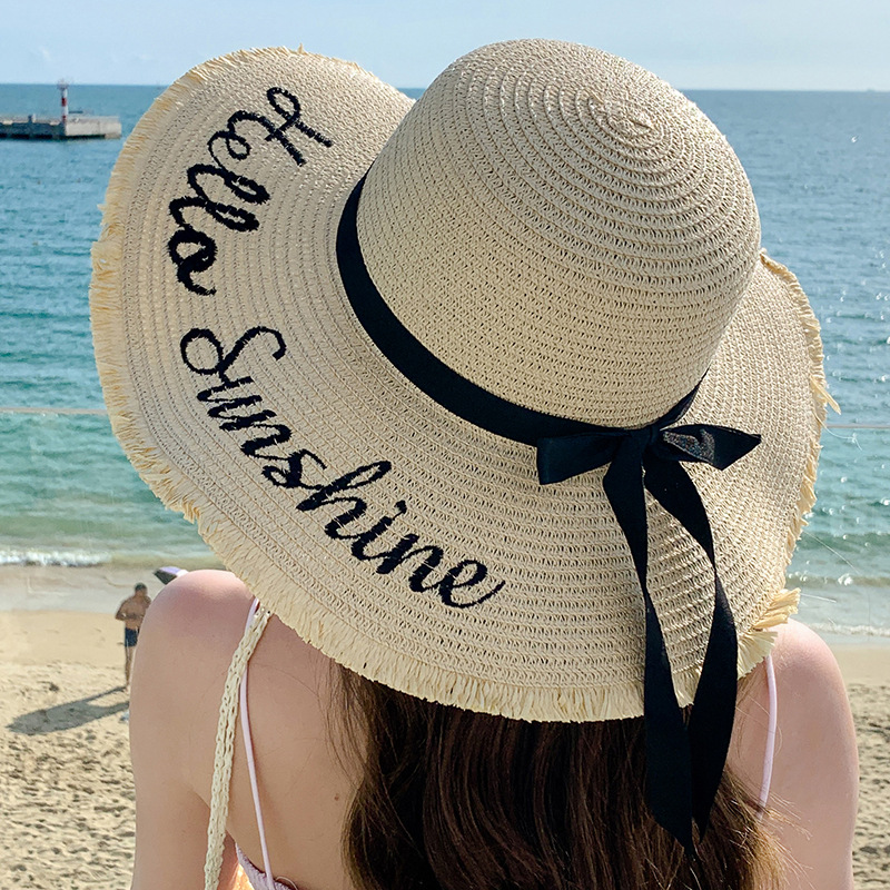 Summer bow sun hat Women's beach beach holiday sun hat Outdoor large brimmed sun hat sweet straw hat Specification image
