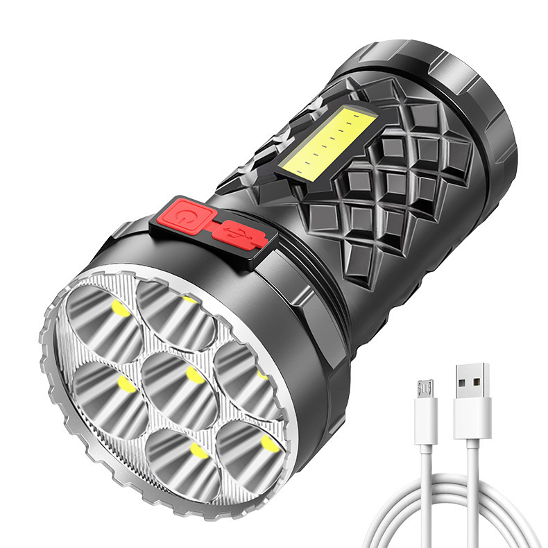 新款小手电筒7LED户外家用便携充电带COB侧灯强光手电筒