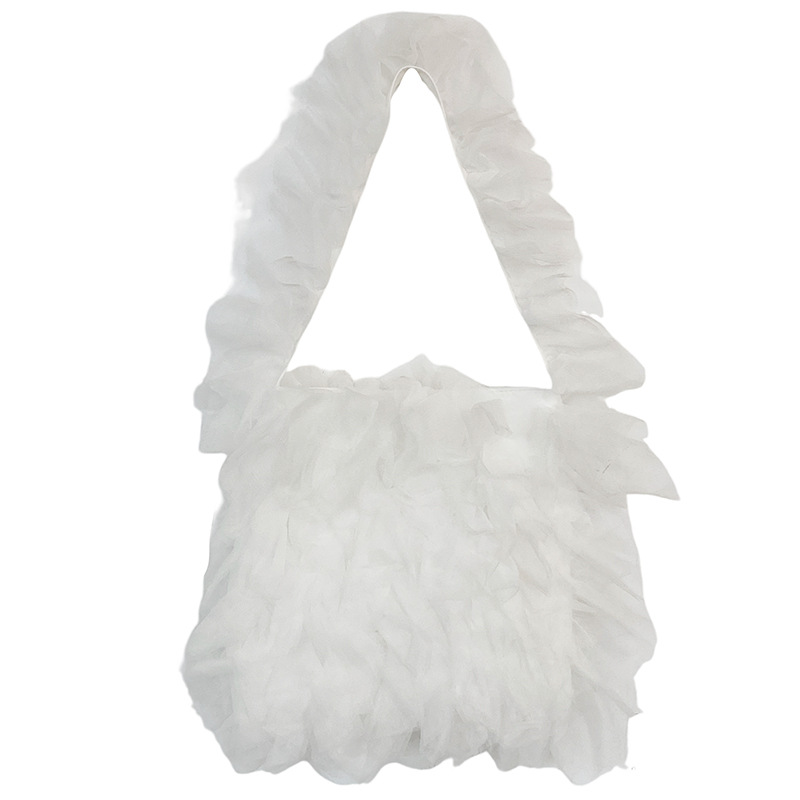 Cross-border chiffon skirt bag, fresh and clean women's bag, new lace soft chiffon pleated single-shoulder bag, Korean-style fashionable pleated skirt, underarm bag, lace bag Item Picture