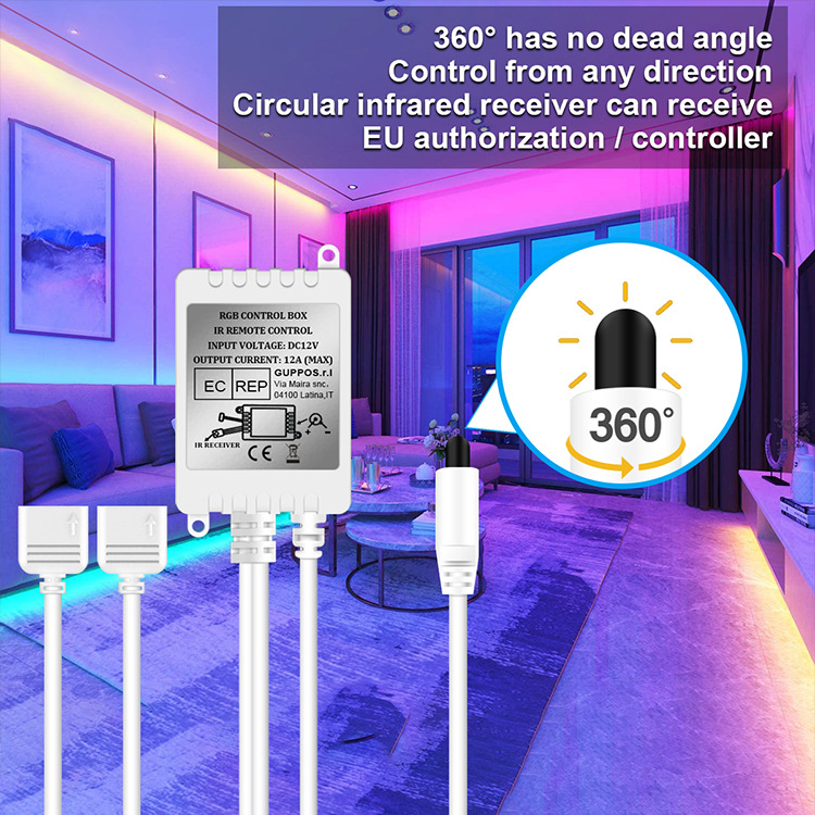 Intelligent color LED light strip roll remote control power adapter, light strip flash light strip, led light strip product packaging box Specification image