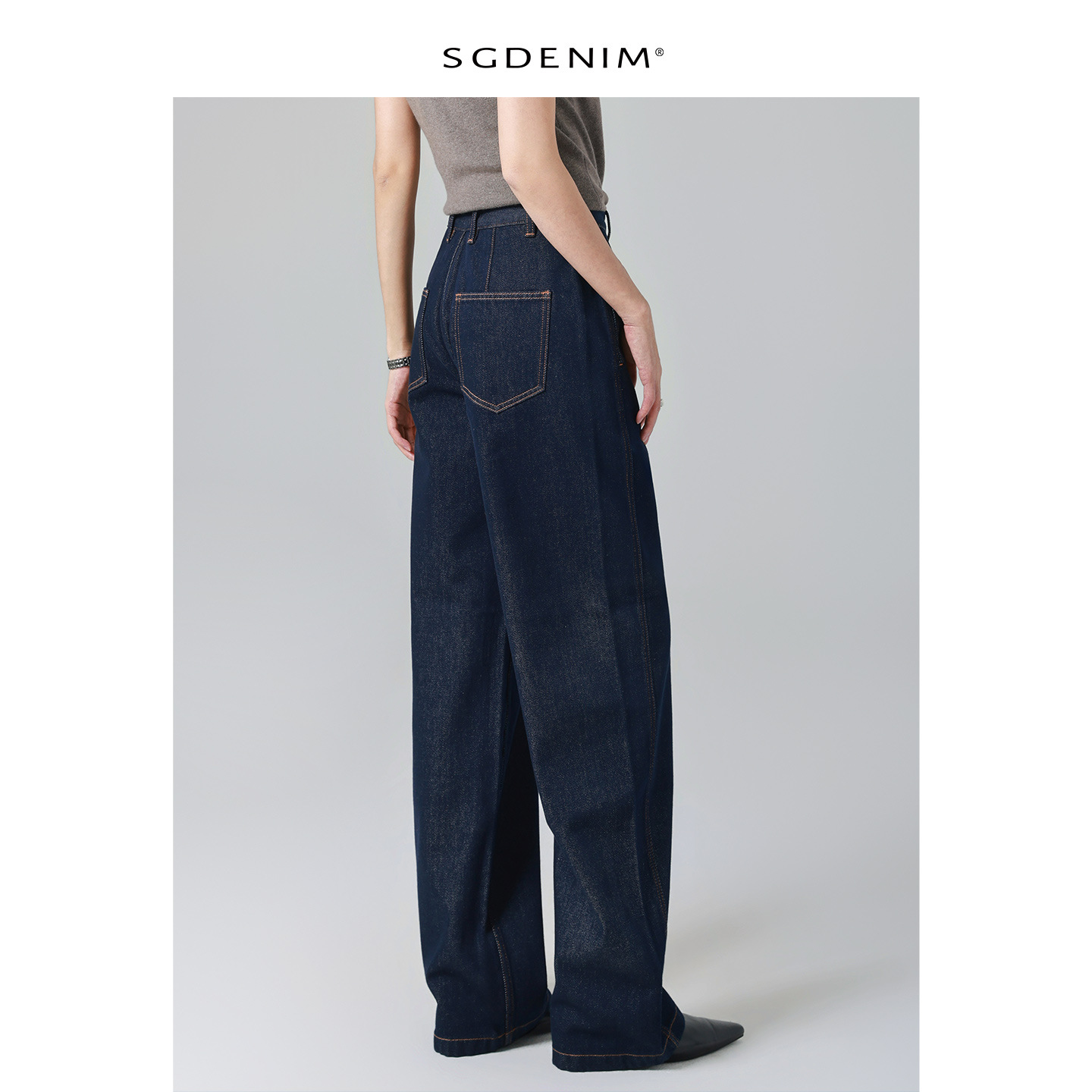 Spring Denim/Slightly curved high-waisted jeans for women, loose and wide-leg, original color 2026 Spring new style, elegant and slimming Specification image