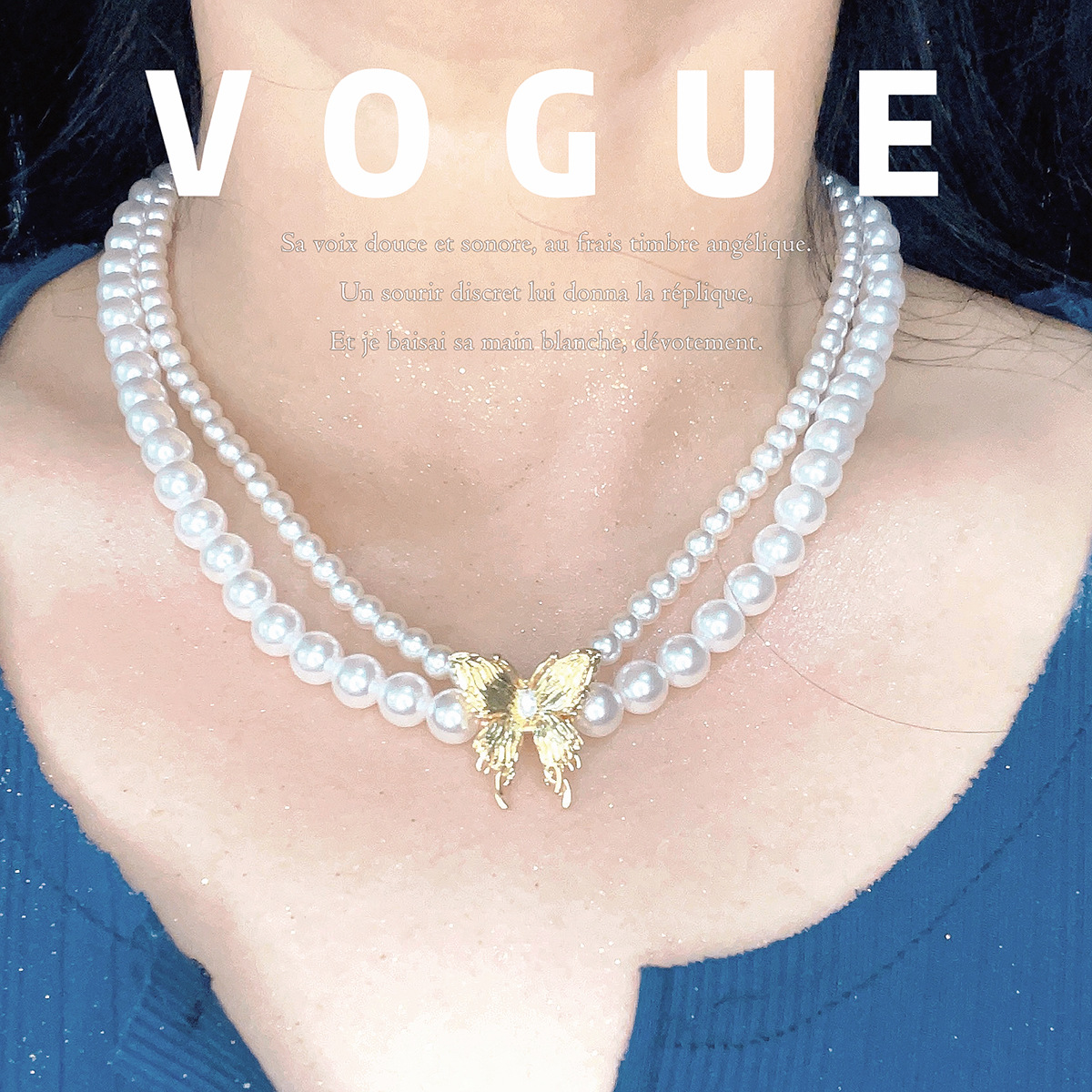 The 2024 new double-row butterfly pearl necklace exudes a high-end feel. The Australian white and Tahitian black pearl necklace and collarbone chain are exquisite details Picture