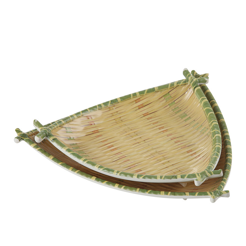 Creative imitation porcelain dinner plates, Chinese round spring and autumn bamboo and rattan strip round irregular dish plates, wholesale for restaurants, hotels Item Picture