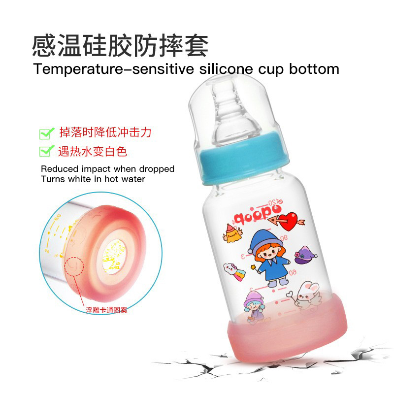 Baby glass bottle 120ml, fresh, anti-bloating, safe, non-toxic and heat-resistant Application Scenario