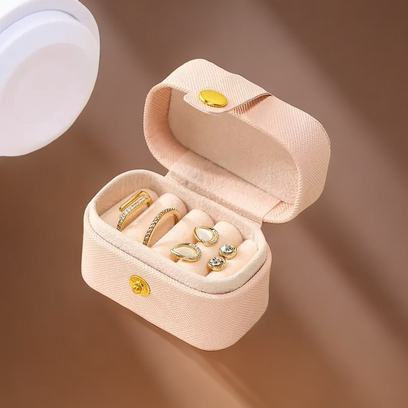 2026 Cross-border Simple ins Mini Jewelry Ring Box, Travel Portable stud accessory Box, Leather Earring storage box Specification image