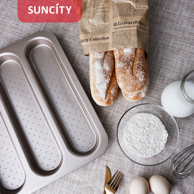 Yangchen Baguette three-piece baguette French bread mold three-slot tray Non-stick oven home Champagne gold details Picture