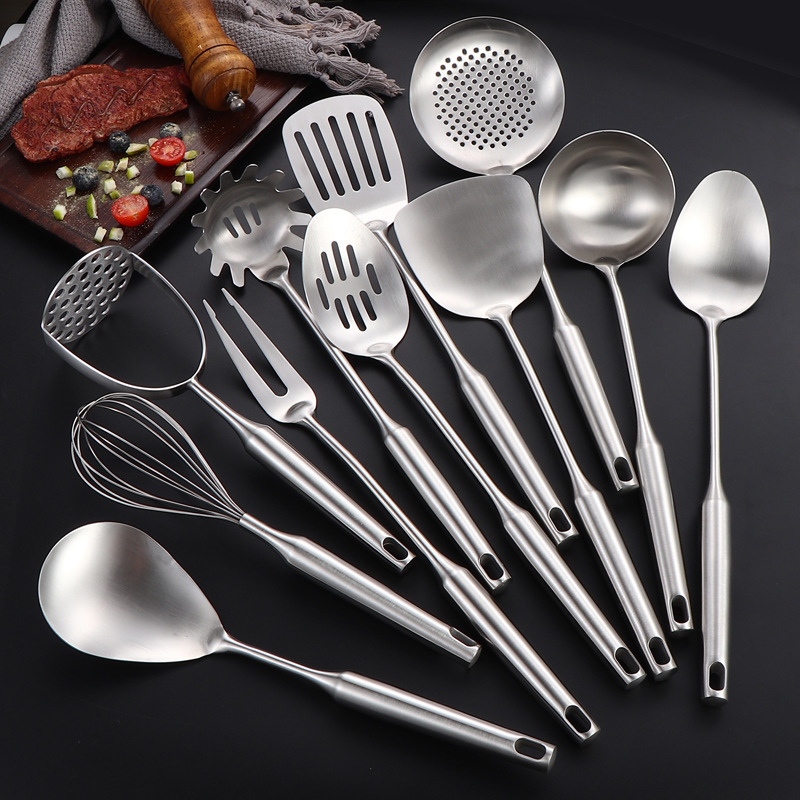 跨境304不锈钢厨房用具套装烹饪工具铲勺肉叉食物夹土豆压搅拌器