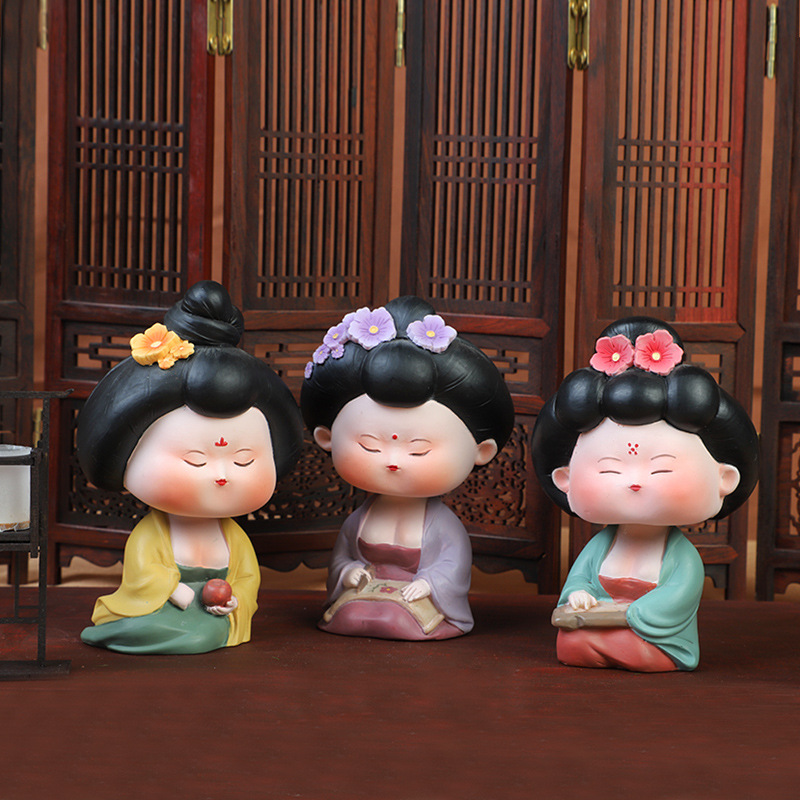 Tang Dynasty ladies' ancient-style car ornaments, shaking car ornaments, cultural and creative market sets, small ornaments, living room ornaments details Picture