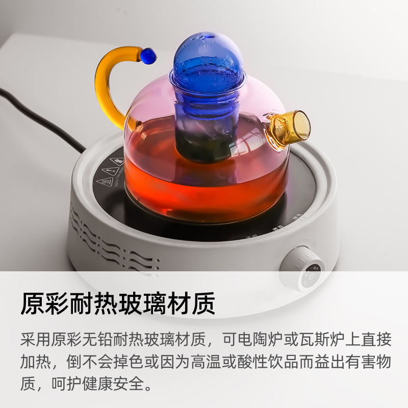 Dopamine color-blocking creative water bottle, thickened household glass teapot, heat-resistant details Picture