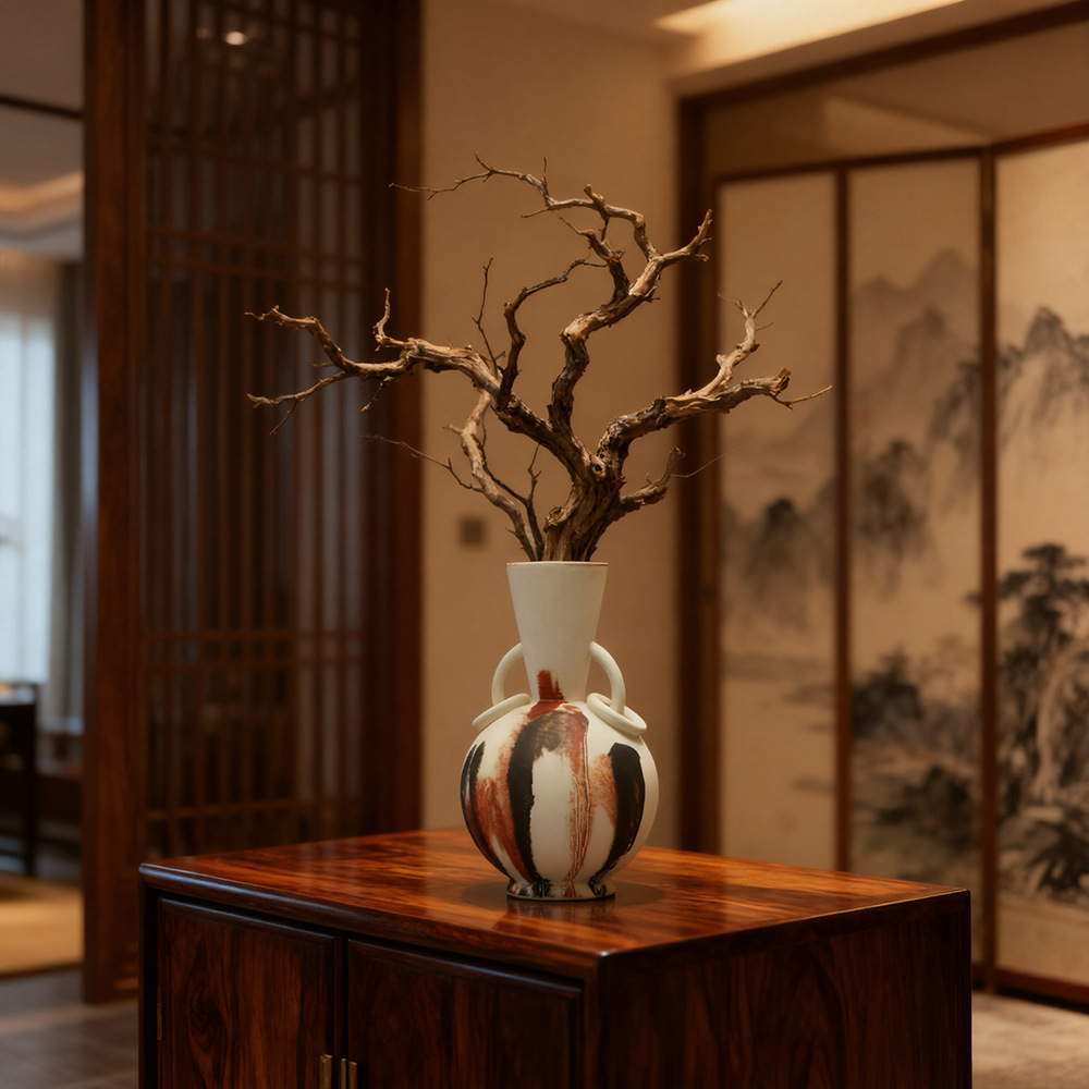 2026 Modern, simple and creative Ceramic vases with hand-painted ear flower arrangement decorations, model room ornaments, homestay Specification image