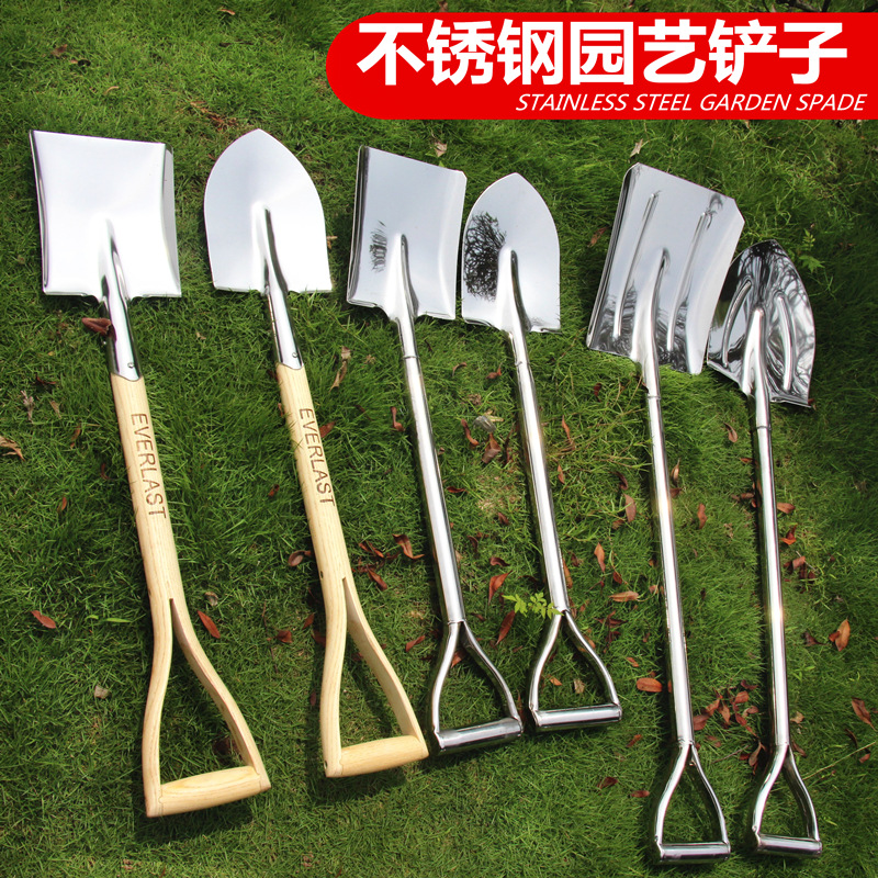 Stainless steel garden shovel, iron shovel, steel shovel, garden vegetable growing tools, agricultural and garden tools, soil digging wonder tools full image