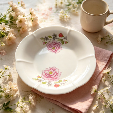 Direct sales from foreign trade manufacturers of white background printed melamine dinner plates, commercial stock, shock-resistant and wear-resistant round melamine products