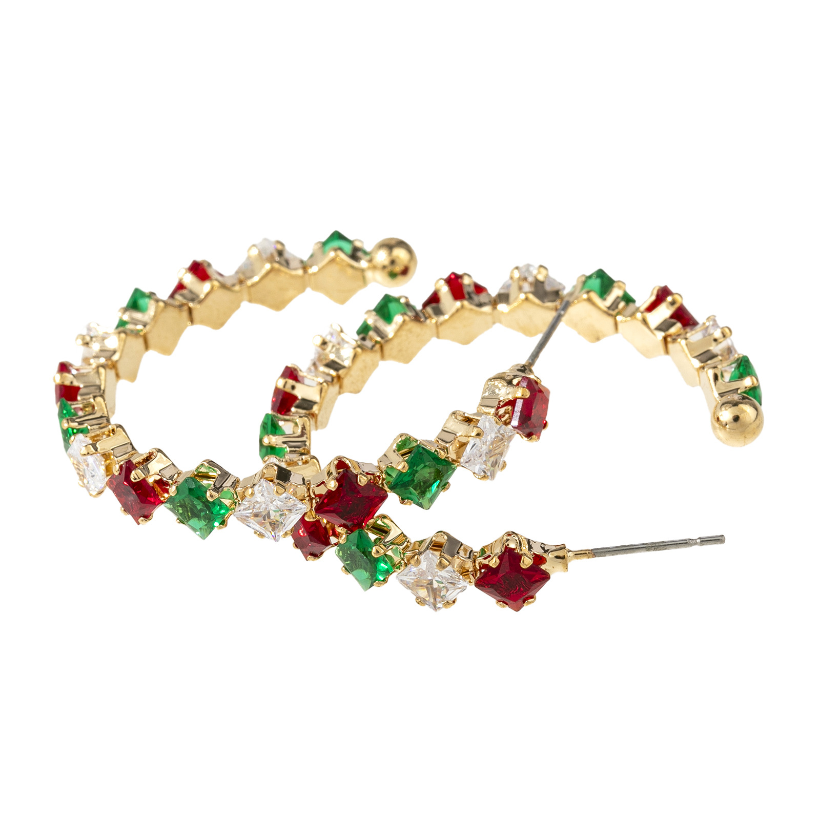 New cross-border colored square zircon round earrings for women, creative, fashionable, individual and shiny ear rings, are selling well on AliExpress Specification image