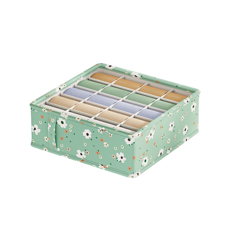 Green Little Flower Underwear Storage Box, underwear storage drawer, compartments box, Multi-functional socks classification box, wardrobe Item Picture