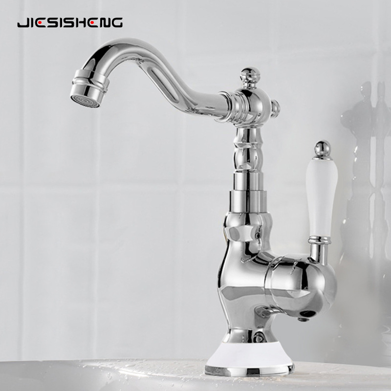 法式黄铜复古水龙头厨房家用浴室柜洗漱台面盆冷热防溅水龙头金色