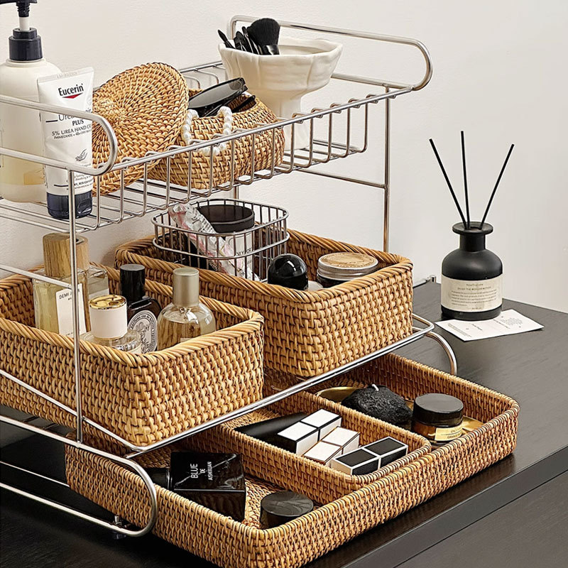 轻奢高级感304不锈钢多功能三层香水化妆品台面收纳整理置物架详情图4