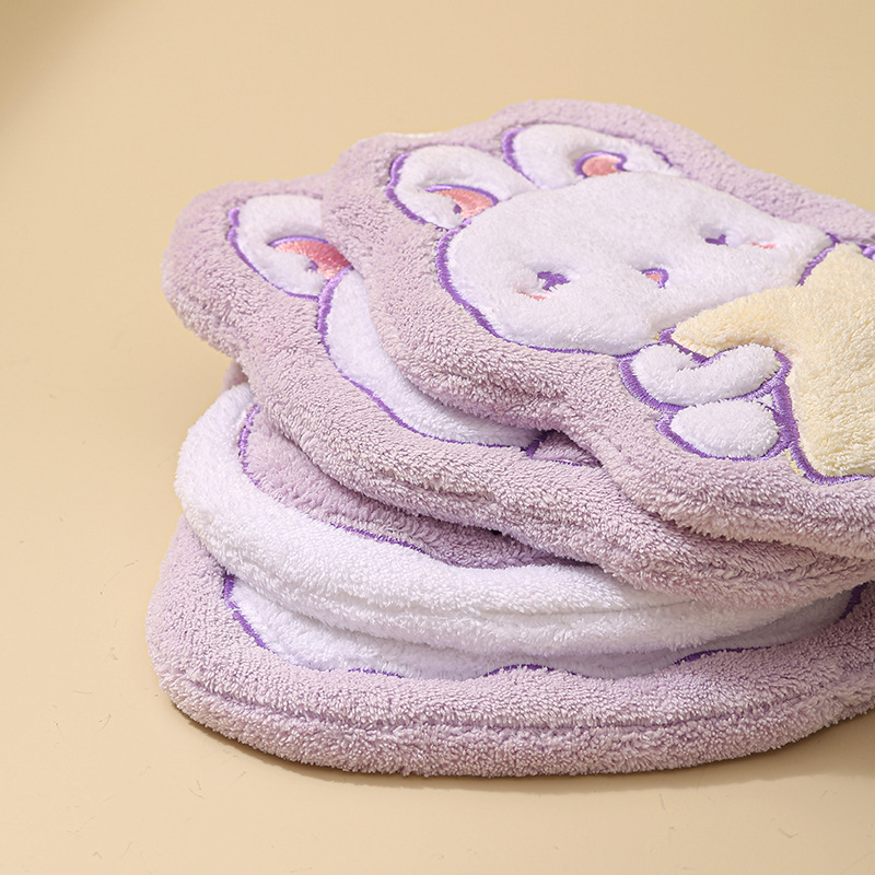 可挂式珊瑚绒萌兔造型擦手巾加厚卡通刺绣擦手布厨房吸水速干毛巾细节图