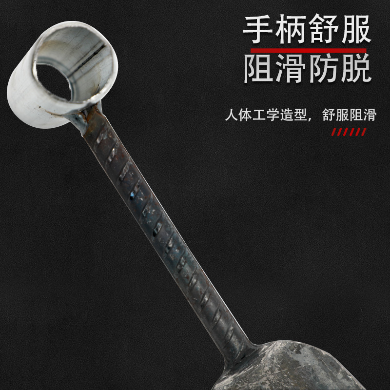 Garden 6-point steel bar shovel, agricultural soil loosening and weeding, grass shovel, wild vegetable digging, flat-head iron shovel, threaded 2-yuan store shovel details Picture