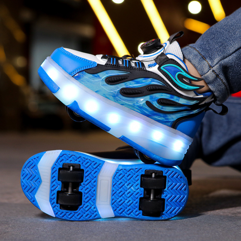 男童滑轮运动鞋轮滑鞋带灯四轮透气女童爆走鞋产品图