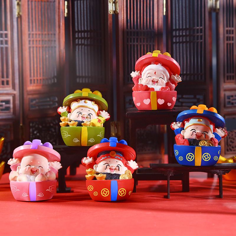 龙年新春五福临门招财好运财神创意车载摆件桌面小摆件树脂工艺品
