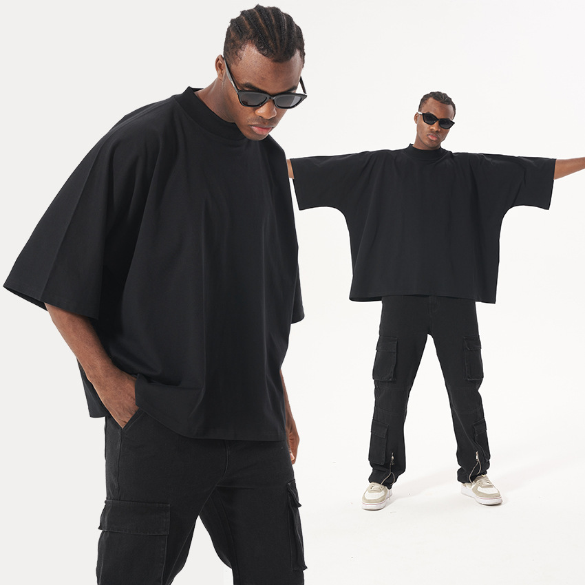 Solid-color trendy men's short-sleeved T-shirt, heavyweight pure cotton half-sleeved men's T-shirt, summer round-neck T-shirt