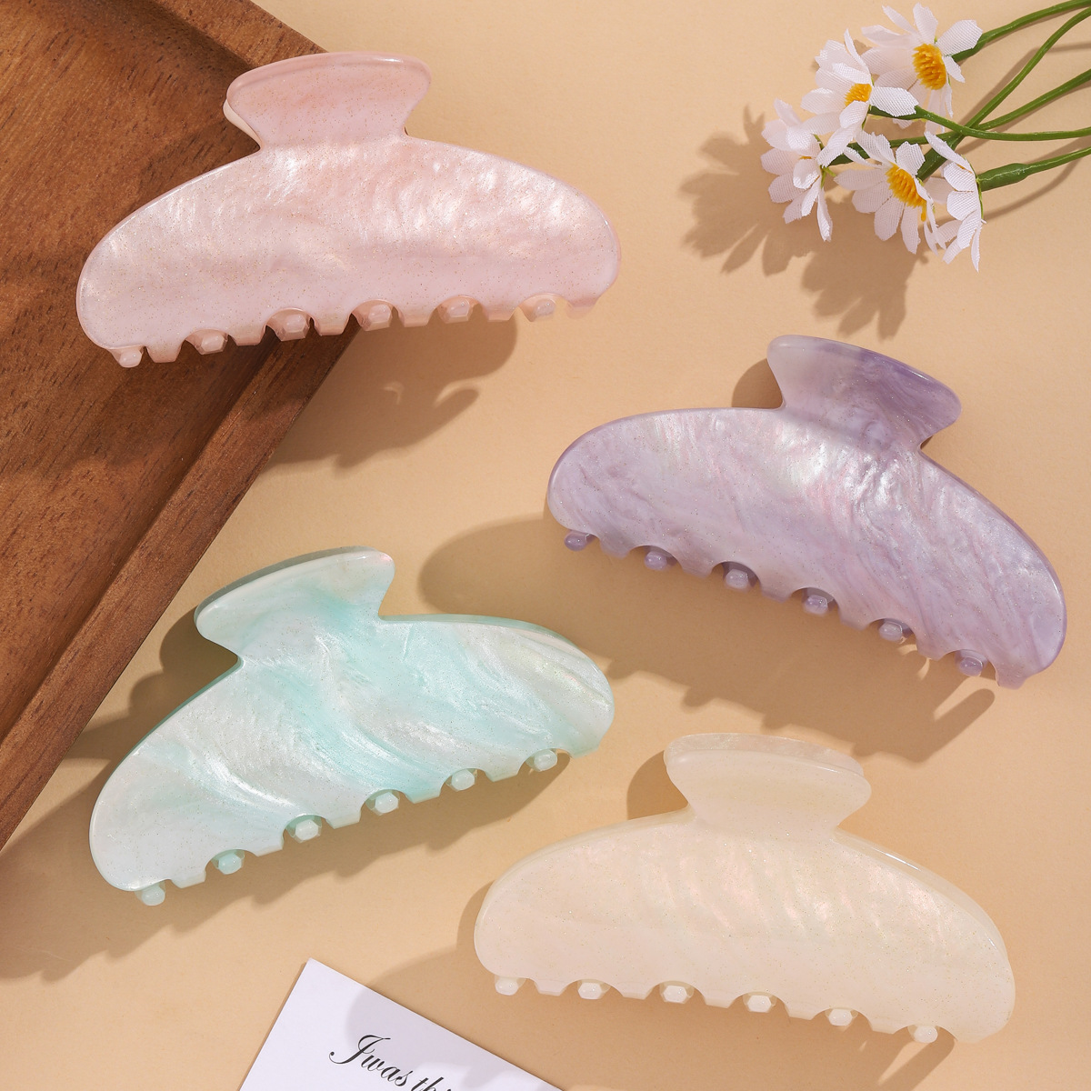 韩版时尚星空亚克力抓夹女式顶夹头饰闪粉糖果色高马尾发夹批发