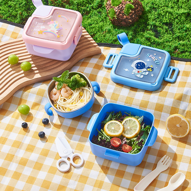 儿童316不锈钢保温饭盒宝宝餐盒婴儿双耳辅食碗附叉勺剪刀碗套装