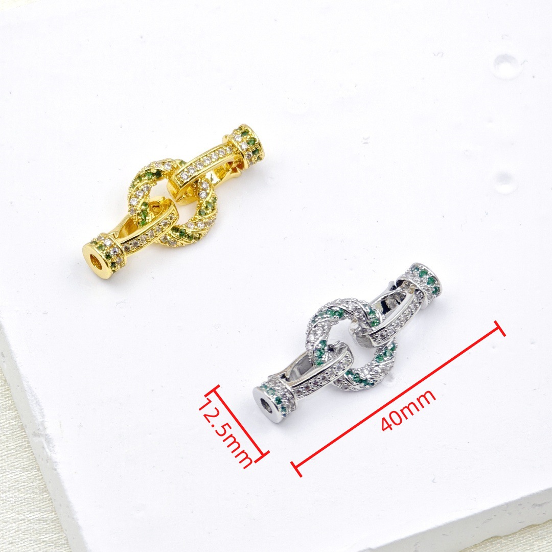 18k gold-plated full diamond twist light luxury pearl necklace bracelet clasp emerald jade millet bead connection clasp accessory details Picture