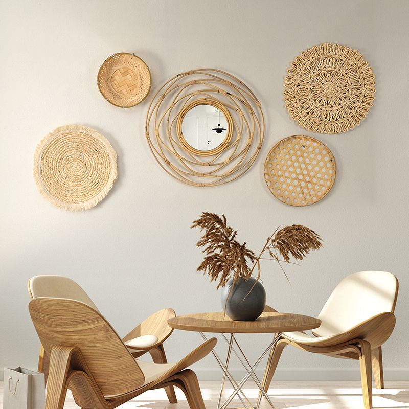 Bohemian grass and rattan woven wall and wall decoration hangers, round wall hangers and wall decorations for the living room and rooms of the homestay