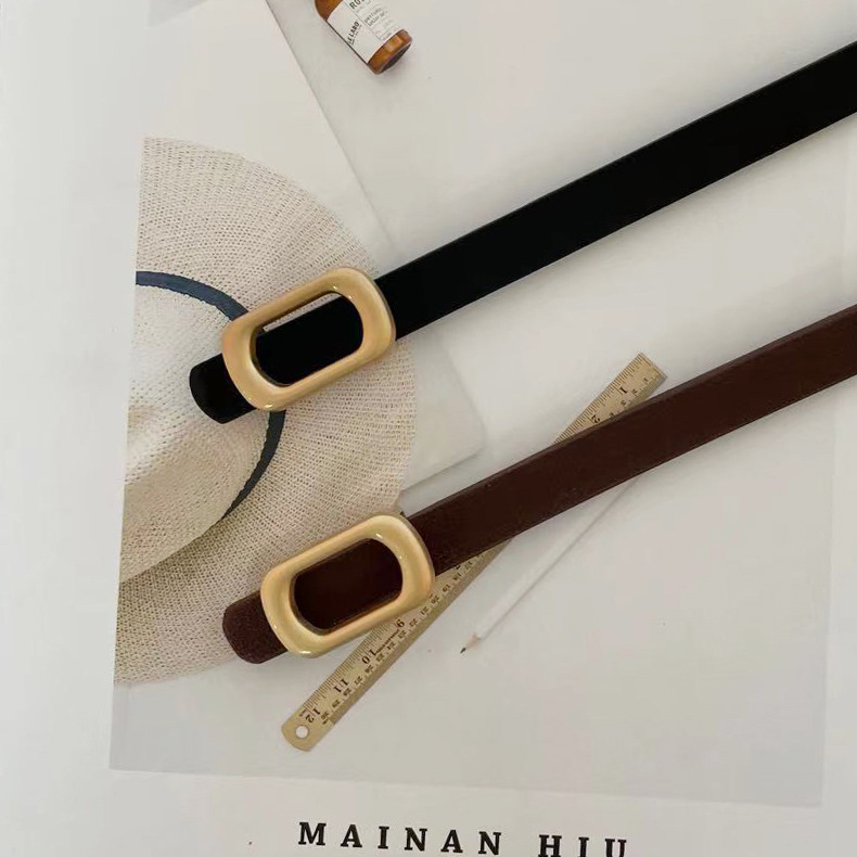 Retro thin belt ladies' narrow-fitting jeans, versatile small belt decoration, simple summer brown belt in stock Specification image