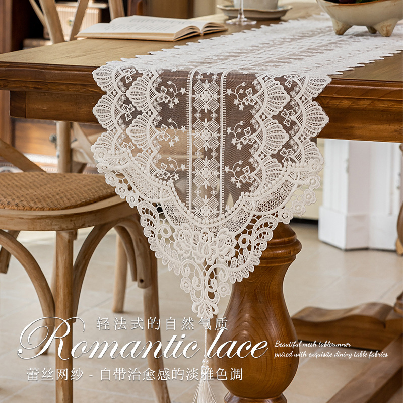 Wholesale Amazon tablecloths, coffee tables, long strips of fabric, TV cabinets, decorative covers, white household hollowed-out table flags, lace Specification image