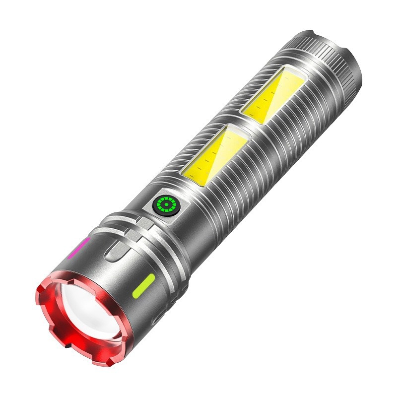 Cross-border aluminum alloy high-intensity flashlight, high-power long-range focusing flashlight with built-in lithium battery, telescopic zoom flashlight Item Picture