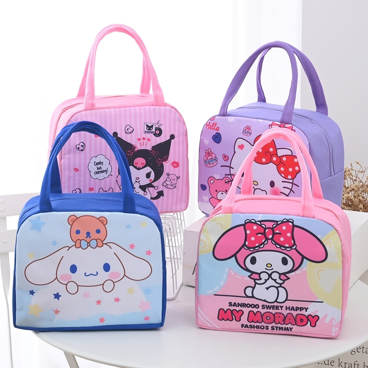 Bolsa de lonchera de estudiante de dibujos animados linda bolsa de bento portátil para niños bolsa de bento bolsa de almuerzo impermeable con bolsa de comida