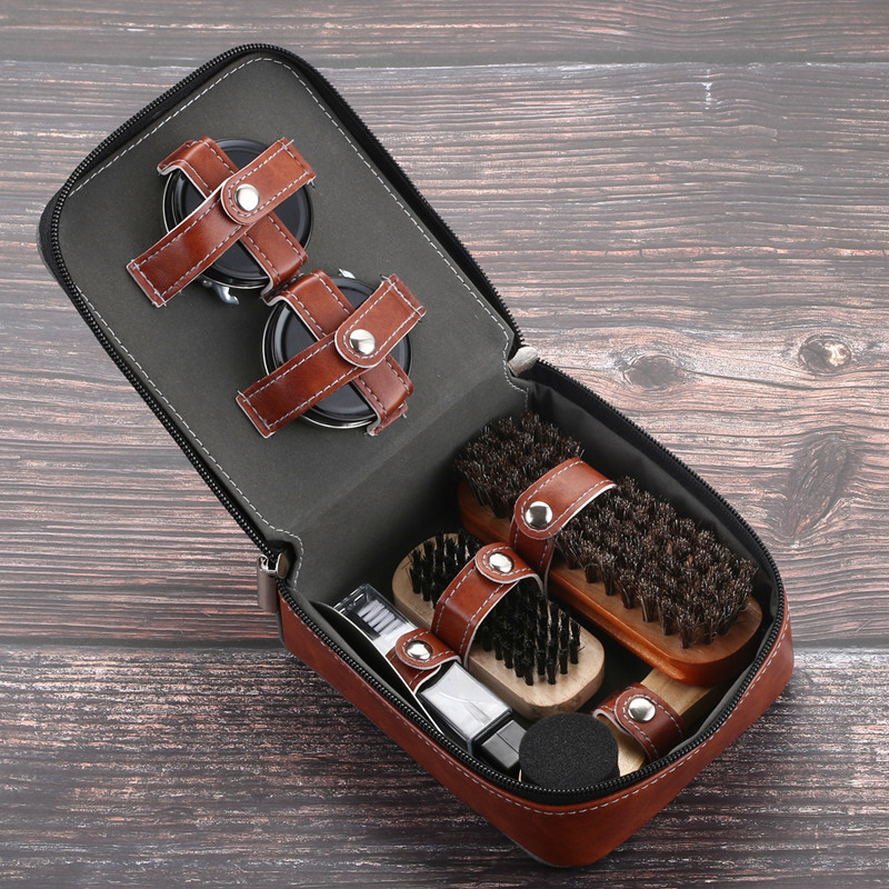 【 Small Wholesale 】 Horsehair brush shoe polish set, 9 pieces, 11 pieces, shoe polish brush, genuine leather care set