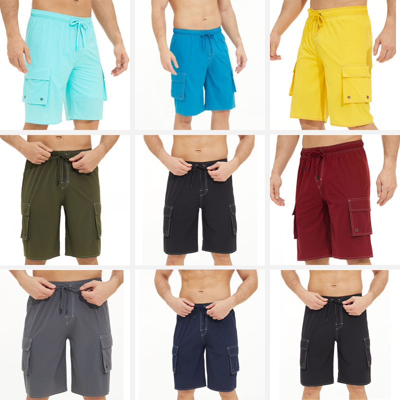 The 2024 summer new solid-color comfortable and casual mid-length outdoor beach shorts with side straps are a bestseller in Europe and America details Picture