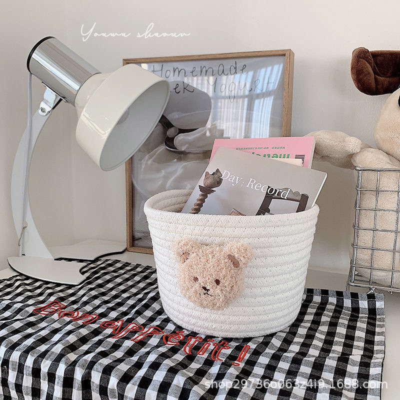 Ins-style cotton rope storage basket, woven bear desktop storage box, miscellaneous items, hair clips, hair bands, makeup brush storage basket Application Scenario