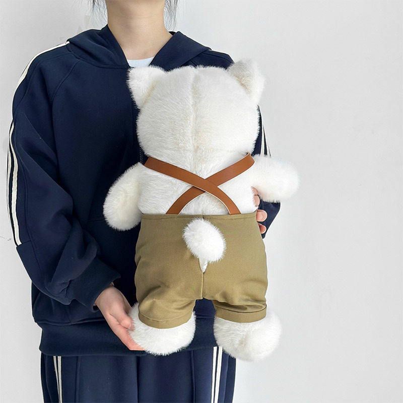 Fluffy West Highland puppy plush toy, cartoon cute overalls, dog doll, girl gift, cross-border doll Specification image