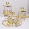 Cross-border gold electroplated candy jar three-piece set, living room dried fruit jar decorative item, electroplated candy jar details Picture