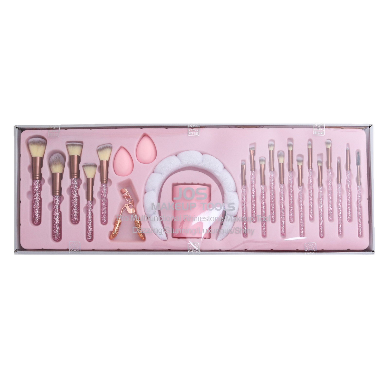 New 18-piece crystal powder-filled makeup brushes, diamond hair bands, eyelash clips, and a set of multi-functional makeup tools are available for wholesale Item Picture